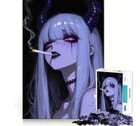 Anime Devil Girl Smoking Cigarette Jigsaw for Adults 1000 Pieces Brain Memory Game Laser Cut for Flawless Fit Unique Gift for Stress Relief (38x26cm)