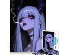Anime Devil Girl Smoking Cigarette Jigsaw for Adults1000 Pieces Brain Focus Game Precision Cut Smooth Edges Amusing Challenge for Waiting Time (50x75cm)