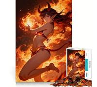Anime Devil Girl with Fireball Jigsaw Puzzles 1000 Mental Focus Game Precision Cut Smooth Edges Meaningful Connection Building Game (38x26cm)