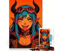 Anime Devil Girl with Goggles 1000 Piece Jigsaws for Adults Brain Recall Game Tight Interlock No Gaps Calming Mental Break Activity (38x52cm)