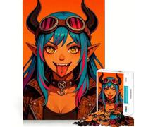 Anime Devil Girl with Goggles Jigsaw Puzzle 1000 Think Boost Game Tight Lock No Loose Pieces Interactive Brain Challenge for Home (38x26cm)