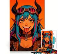 Anime Devil Girl with Goggles Jigsaw Puzzles 1000 Mental Focus Game Precision Cut Smooth Edges Meaningful Connection Building Game (50x75cm)