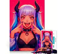 Anime Devil Girl with Horns 1000 Piece Jigsaws for Adults Brain Recall Game Tight Interlock No Gaps Calming Mental Break Activity (38x52cm)