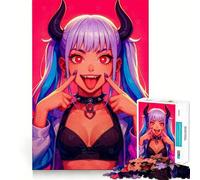 Anime Devil Girl with Horns Jigsaw Puzzle 1000 Pieces Focus Building Toy Firm Fit Secure Assembly Holiday Indoor Entertainment Toy (38x26cm)