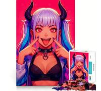 Anime Devil Girl with Horns Jigsaw Puzzle1000 Pieces Mind Train Fun Clean Cut Sturdy Components Captivating Leisure for Cozy Indoors (50x75cm)