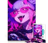 Anime Devil Girl with Pink Accents Jigsaw Puzzles 1000 Mental Focus Game Precision Cut Smooth Edges Meaningful Connection Building Game (50x75cm)
