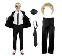 Anime Devil Hunter Costume Full Set - Black Suit Jacket & Trousers, Blonde Wig, Eye Patch & Tie - Saw Hero Inspired Cosplay for Adults - 5-Piece Outfit - Mens Fancy Dress Costume