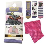 Anime Disney Socks Collection [Pack of 3] - Cotton Novelty Dumbo Socks - Famous Cute Character Dumbo for Kids, Girls and Women (UK Shoe Size 4-8)