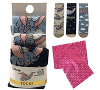 Anime Disney Socks Collection [Pack of 3] - Cotton Novelty Dumbo Socks - Famous Cute Character Dumbo for Kids, Girls and Women (UK Shoe Size 4-8)