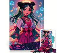 Anime DJ Girl with Music Notes 1000 Piece Adult Puzzles Logic Puzzle Play Precision Cut Smooth Edges for Family Gatherings (50x75cm)