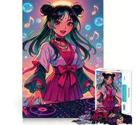 Anime DJ Girl with Music Notes 1000 Piece Adult Puzzles Logic Puzzle Play Precision Cut Smooth Edges for Family Gatherings (38x52cm)