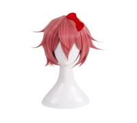 Anime Doki Doki Literature Club Cosplay Wig, Sayori Pink Short Hair Role Play Halloween Party Wigs + Wig Cap Butterfly Hair Accessories