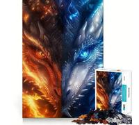 Anime Dragon Fire And Ice Jigsaw Puzzles 1000 Mental Focus Game Precision Cut Smooth Edges Meaningful Connection Building Game (50x75cm)