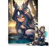 Anime Druid Girl in The Forest Jigsaw 1000 Pieces for Teenagers Memory Train Fun Clean Seamless Connection Relaxing Indoor Group Activity (38x52cm)