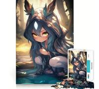 Anime Druid Girl in The Forest Jigsaw Puzzle 1000 Think Boost Game Tight Lock No Loose Pieces Interactive Brain Challenge for Home (38x26cm)