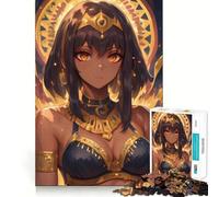 Anime Egyptian Queen with Golden Jewelry Jigsaw Puzzles 1000 Pieces Focus Boost Fun Laser Cut for Flawless Fit Bonding Activity for Loved Ones (38x26cm)