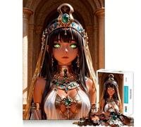 Anime Egyptian Queen with Green Eyes Adults 1000 Pieces Puzzle Mental Fun Game Advanced Laser Cutting Tech Amusing Challenge for Waiting Time (38x26cm)