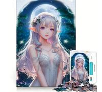 Anime Elf Girl with Floral Crown 1000 Piece Jigsaw Puzzles Mind Challenge Toy High Precision Die Cut Amusing Challenge for Waiting Time (38x26cm)