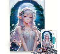 Anime Elf Girl with Floral Crown Adults 1000 Pieces Puzzle Mental Fun Game Advanced Laser Cutting Tech Amusing Challenge for Waiting Time (50x75cm)