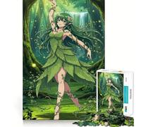 Anime Elf in Forest Leaf Dress Jigsaw Puzzle 1000 Pieces Mental Focus Game Precision Cut Smooth Edges Absorbing Activity for Quiet Nights (38x26cm)