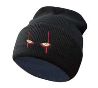Anime Elf Pet Eyes Mouth Beanie Embroidery Warm Hat Sweater Hat Knitted Hat Hip Hop Hat Outdoor Cap for Men Women, Black, M