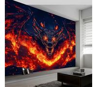 Anime Epic Fantasy Flaming Dragon Wallpaper for Living Room, Dark Red Wall Mural Art for Bedroom Decoration Poster, Non-Woven Premium Art Print Fleece Photo Wallpaper 3D, 250 x 175 cm