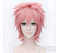 Anime Fairy Tail Etherious Natsu Dragneel Wig 30Cm Short Fluffy Layered Cosplay Wig Pink Synthetic Halloween Party Wigs Al-002