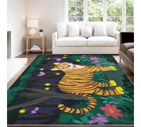 Anime Fantasy Exquisite Mysterious Dynamic Artistic Area Rug 150 x 210 cm Washable Rugs Carpet Indoor Non-Slip Floor Mat Orange Jungle Tiger Floor Carpet for Boys’ Children’s Room