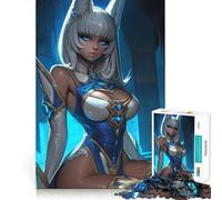 Anime Female Character in Blue And White Jigsaw 1000 Pieces Memory Skill Fun Smooth Edge Perfect Interlock Fun-filled Way to Fill Empty Hours (38x52cm)