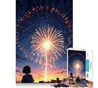 Anime Fireworks Night Jigsaw for Teenagers1000 Pieces Mind Boost Game Firm Fit Secure Assembly Bonding Activity for Loved Ones (38x26cm)