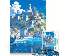 Anime Fishing Cityscape Jigsaw 1000 Pieces Focus Building Toy Zero Gap Rewarding Activity for Rainy Days (38x52cm)