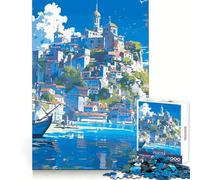 Anime Fishing Cityscape Jigsaw Puzzle for Adults 1000 Pieces Mind Power Restful Escape Uniform Edges Best Gift (38x26cm)