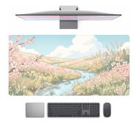 Anime Floral River Desk Mat Gaming Desk Pad Large Mouse Pads, XXL Mouse Mat Laptop Keyboard Pad Desk Matt Computer Protector for Desktop with Non-Slip Base and Stitched Edge 31.5 x 11.7 in
