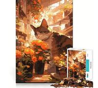 Anime Florist Ginger Cat 1000-piece Puzzle for Teenagers Mind Skill Fun Uniform Size Precise Pieces Relaxing Indoor Group Activity (38x26cm)