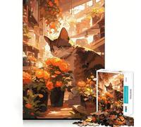 Anime Florist Ginger Cat Jigsaw Puzzles 1000 Cognitive Skill Toy Smooth Burr Free Surface Relaxing Indoor Group Activity (50x75cm)