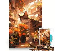 Anime Florist Ginger Cat Jigsaw Puzzles 1000 Mental Focus Game Precision Cut Smooth Edges Meaningful Connection Building Game (38x52cm)