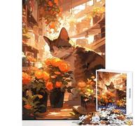 Anime Florist Ginger Cat Jigsaw Puzzles for Adults 1000 Pieces Improve Detailed Observation Skills Mindful Relaxing Leisure Game (38x52cm)
