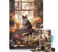 Anime Florist Sleeping Cat 1000-piece Puzzle for Teenagers Mind Skill Fun Uniform Size Precise Pieces Relaxing Indoor Group Activity (38x26cm)