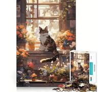 Anime Florist Sleeping Cat Jigsaw 1000 Pieces for Teenagers Mental Boost Game Firm Fit Secure Assembly Family Fun Night Activity (50x75cm)
