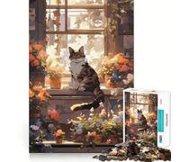 Anime Florist Sleeping Cat Jigsaw Puzzle 1000 Piece Creative Skill Toy Clean Cut Sturdy Components Travel-friendly Brain Game Gift (38x52cm)