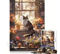 Anime Florist Sleeping Cat Puzzles for Adults 1000 Piece Enhance Recall Pleasant Downtime Precision Cut (38x26cm)