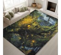 Anime, Forest Face, Tree Machine Washable Rugs Living Room 150 cm x 240 cm Face, Tree Rugs for Bedroom, Moss Green Area Rug for Various Room Lounge Short Pile Floor Carpe