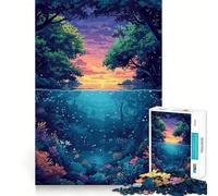 Anime Forest River Sunrise Adults 1000 Pieces Puzzle Mind Training Fun Burr Free Clean Cut Pieces Heartwarming Gathering Activity (50x75cm)