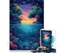 Anime Forest River Sunrise Jigsaw for Teenagers 1000 Pieces Mental Improve Play Uniform Size Precise Pieces Family Fun Night Activity (38x26cm)