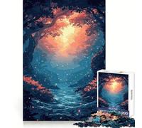 Anime Forest River Sunset 1000 Teenager Pieces Jigsaw Puzzle Boost Memory Happy Idle Time Quality Cut Chic Xmas Gift (38x52cm)