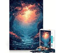 Anime Forest River Sunset Jigsaw Puzzles for Adults 1000 Mind Boost Game Uniform Size Precise Pieces Travel-friendly Brain Game Gift (38x26cm)