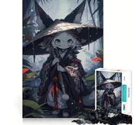 Anime Fox Character in Rainy Forest 1000 Piece Jigsaws for Adults Brain Recall Game Tight Interlock No Gaps Calming Mental Break Activity (38x26cm)