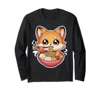 Anime Fox Eating Ramen Soup Kawaii Noodle Bowl Long Sleeve T-Shirt