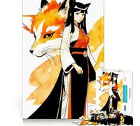 Anime Fox Girl 1000 Piece Jigsaws for Adults Brain Recall Game Tight Interlock No Gaps Calming Mental Break Activity (38x26cm)