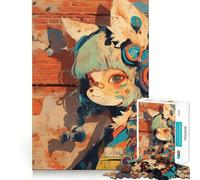 Anime Fox Girl Graffiti Jigsaw 1000 Pieces Focus Building Toy Zero Gap Rewarding Activity for Rainy Days (38x52cm)